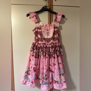 Pink & Brown Ruffle Sun Dress with Bow Details